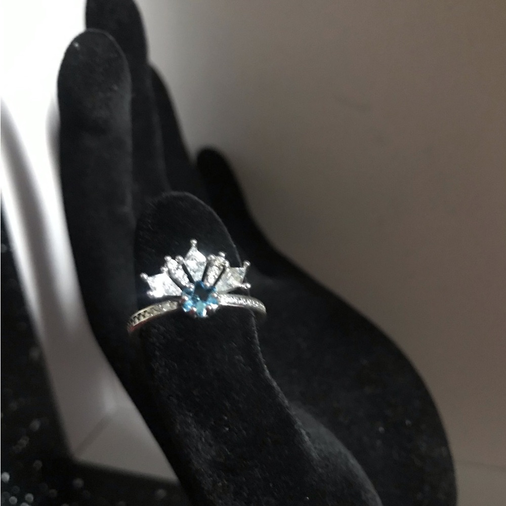 Sterling Silver Blue Topaz Crown Ring, Frozen Queen - Size 6
